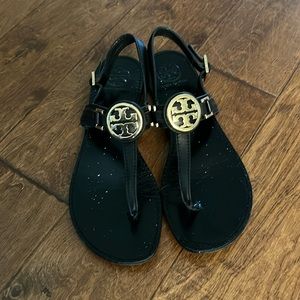 Tory Burch Ankle Strap Sandals black with gold logo